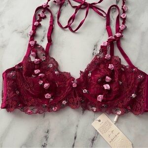 For Love & Lemons Colette Embroidered Underwire Unlined Bra Small S